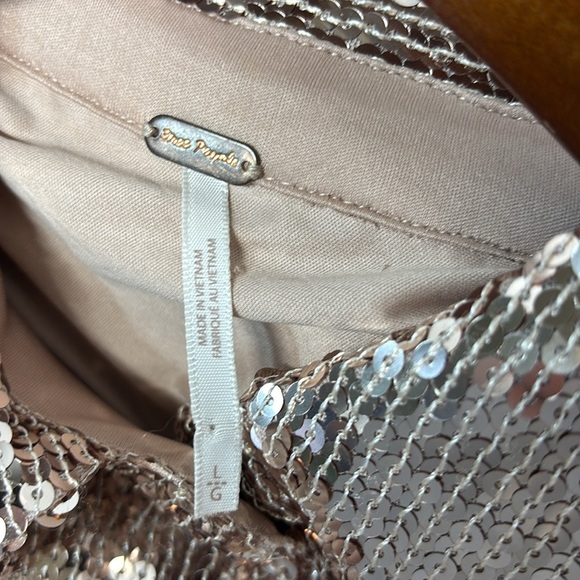 Free People Sophie Sequin full snap button up Champagne Long Sleeve Lined dress - Picture 11 of 15